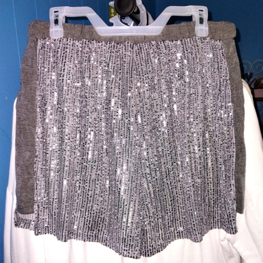 Silver Sequin Shorts with Ribbon Tie - Picture 4 of 5